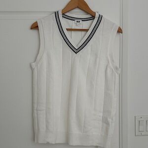 Uniqlo White Knit Sweater with Black Trim